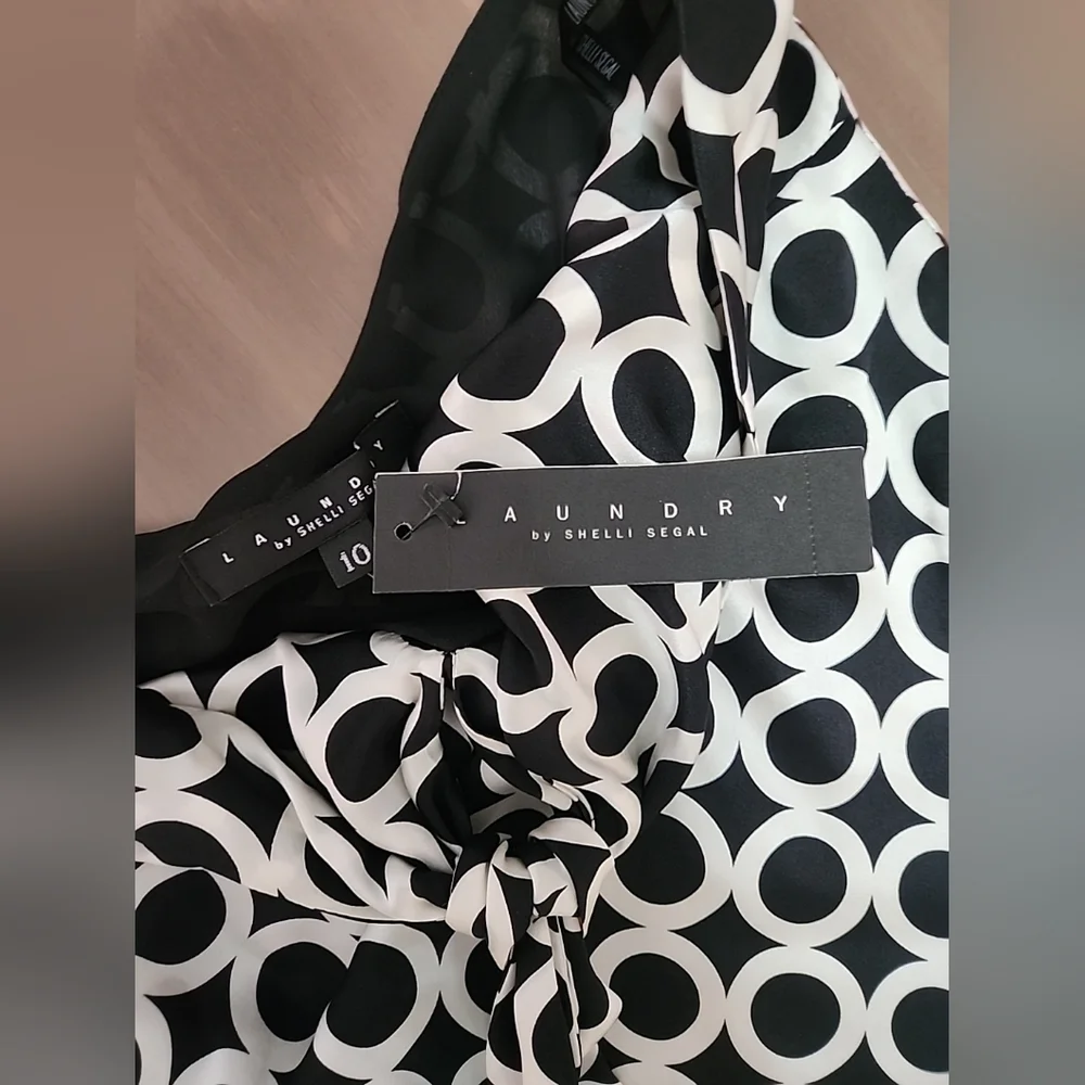 Laundry Shelli Segal Silk Halter Dress Black White Geometric 90s Y2K Size 10 NWT - Picture 3 of 12